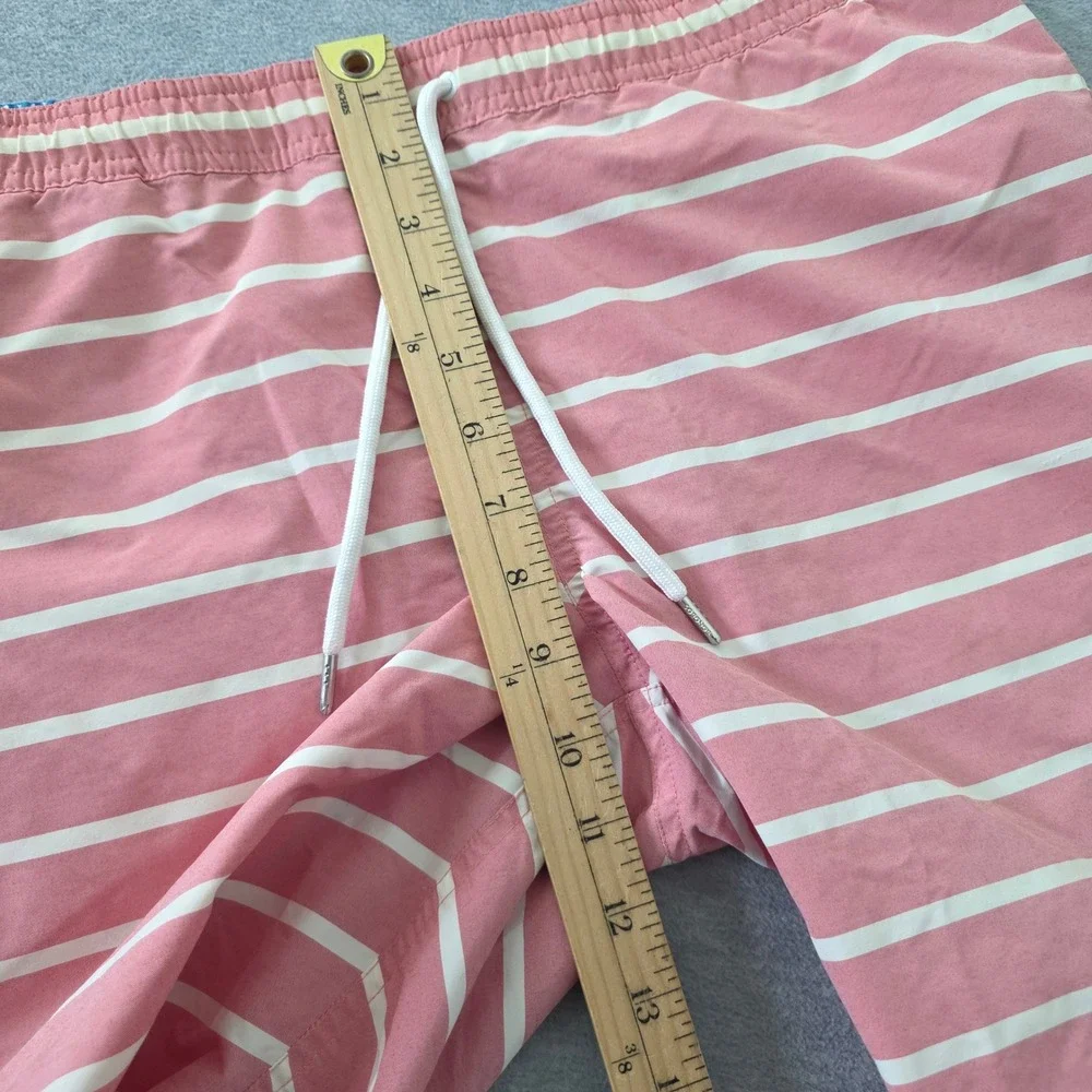 Bonobos Mens Striped Swim Trunks Pink White Drawstring Mesh Lining Small 16426